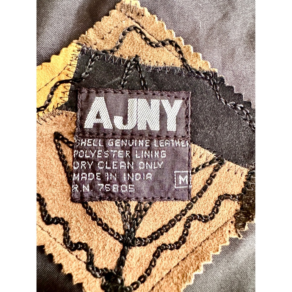 AJNY Vintage Patchwork Leather Boho Vest Med Floral Suede Earth Tone 90s Retro - Picture 2 of 14